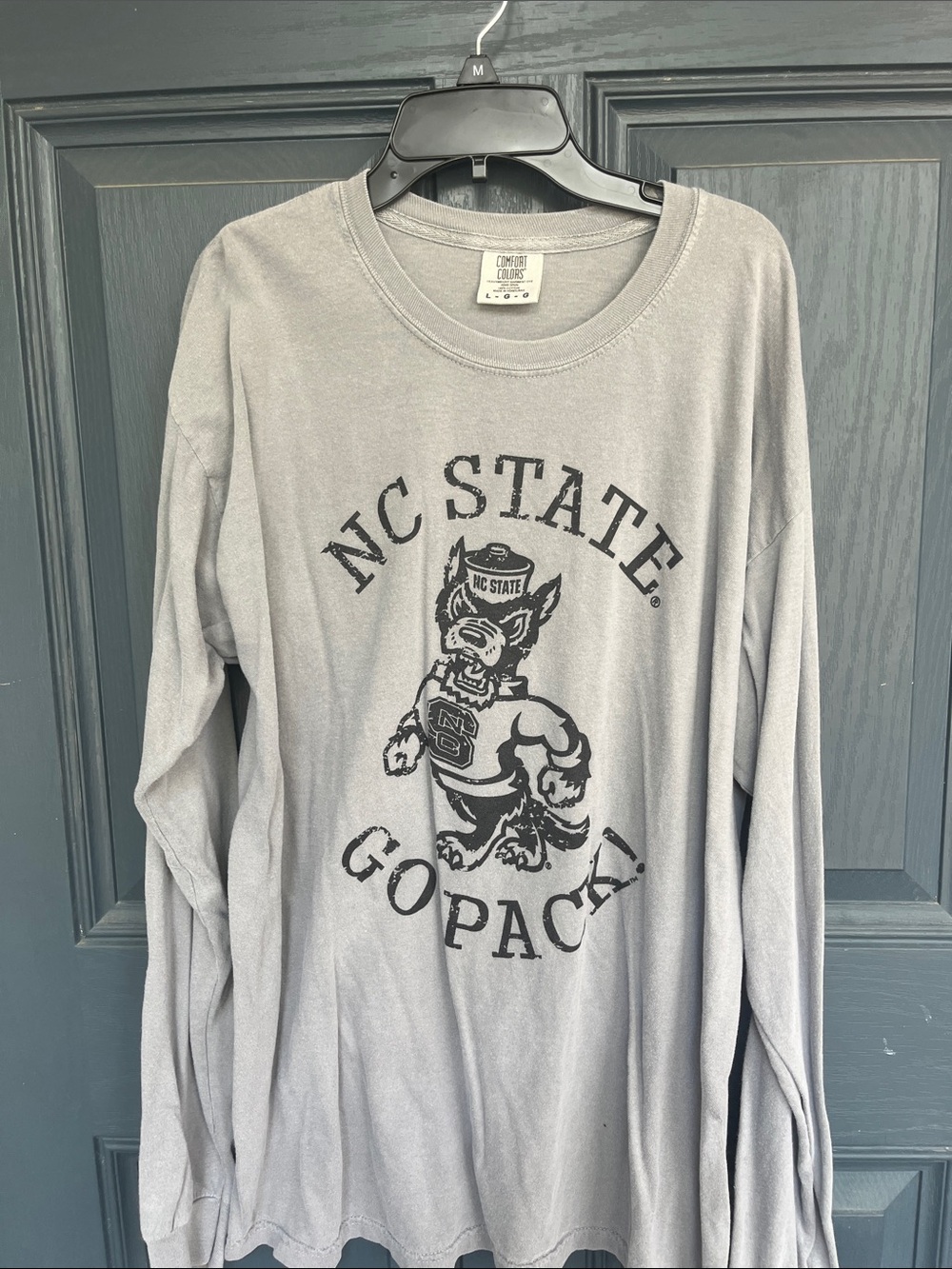 Comfort Colors NC State Long Sleeve Tee - Gray with Black Print